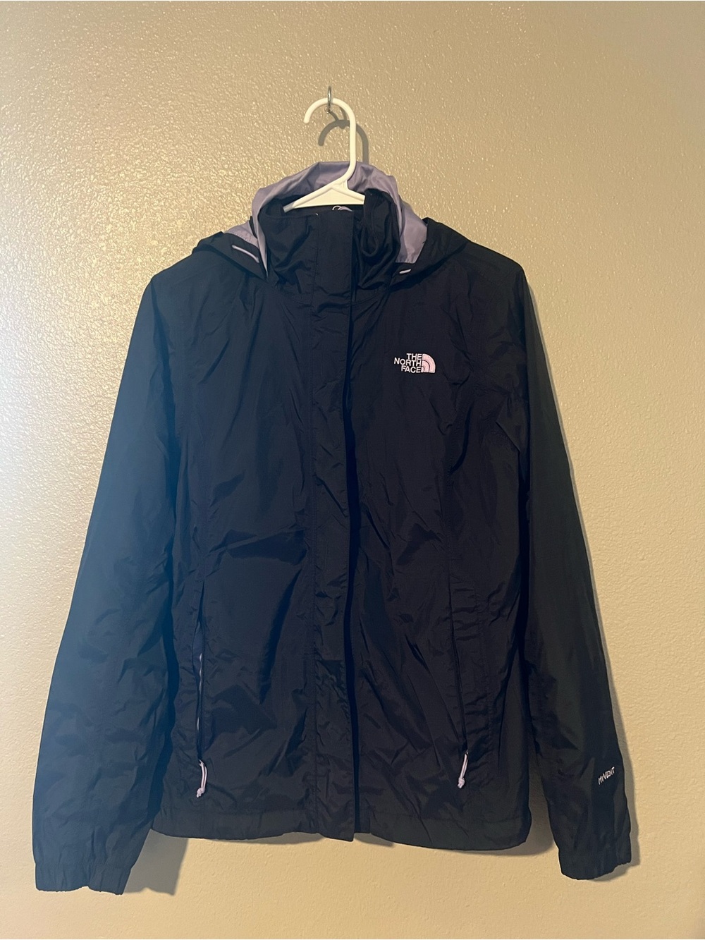 The North Face Black Hooded Rain Jacket with Lavender Trim